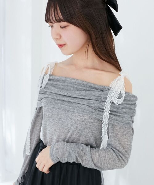 MAJESTIC LEGON / マジェスティックレゴン カットソー | レースリボン2wayオフショルトップス | 詳細27
