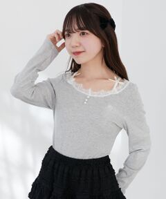 MAJESTIC LEGON / マジェスティックレゴン カットソー | レース使い肩リボントップス