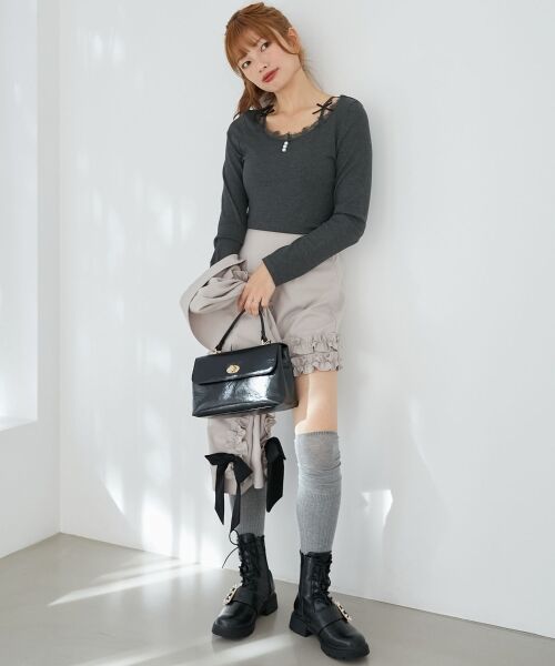 MAJESTIC LEGON / マジェスティックレゴン カットソー | レース使い肩リボントップス | 詳細17