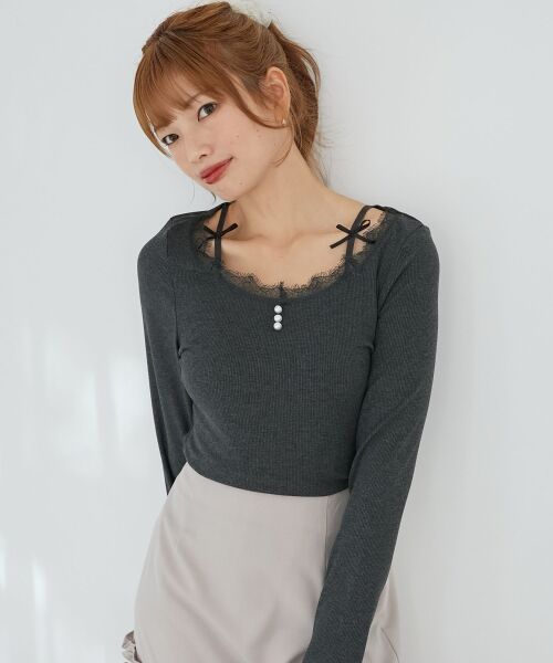 MAJESTIC LEGON / マジェスティックレゴン カットソー | レース使い肩リボントップス | 詳細21