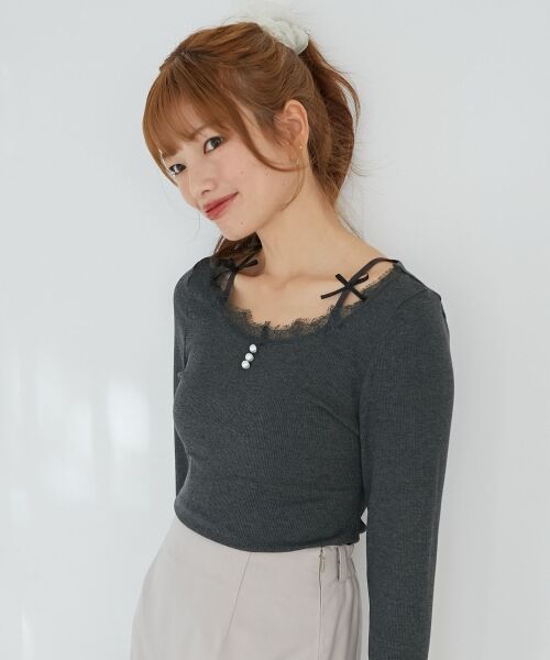 MAJESTIC LEGON / マジェスティックレゴン カットソー | レース使い肩リボントップス | 詳細22