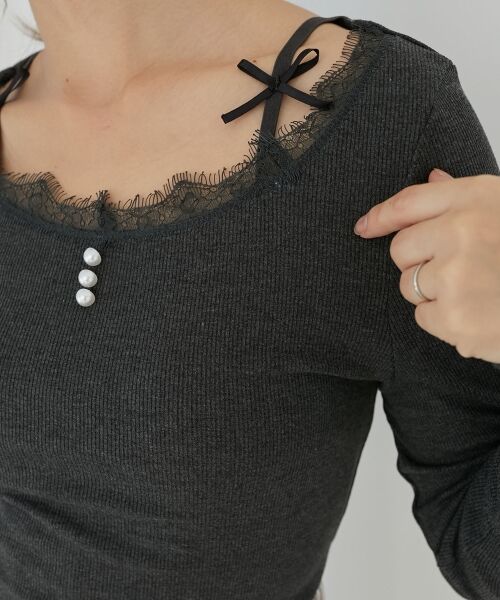 MAJESTIC LEGON / マジェスティックレゴン カットソー | レース使い肩リボントップス | 詳細24
