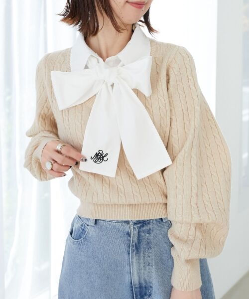 MAJESTIC LEGON / マジェスティックレゴン ニット・セーター | リボンタイセットシャツドッキングニット | 詳細4