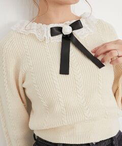 MAJESTIC LEGON / マジェスティックレゴン ニット・セーター | リボンブローチ付レース襟ニット