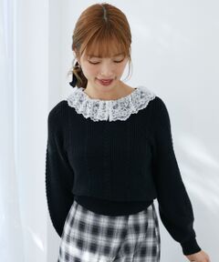 MAJESTIC LEGON / マジェスティックレゴン ニット・セーター | リボンブローチ付レース襟ニット