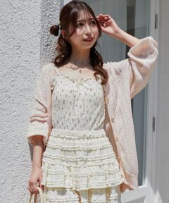 MAJESTIC LEGON / マジェスティックレゴン カーディガン・ボレロ | レースアップスカシ柄ミディカーデ