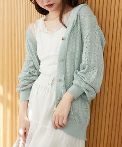 MAJESTIC LEGON / マジェスティックレゴン カーディガン・ボレロ | レースアップスカシ柄ミディカーデ