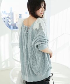 MAJESTIC LEGON / マジェスティックレゴン カーディガン・ボレロ | レースアップスカシ柄ミディカーデ