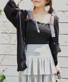 MAJESTIC LEGON / マジェスティックレゴン カーディガン・ボレロ | レースアップスカシ柄ミディカーデ