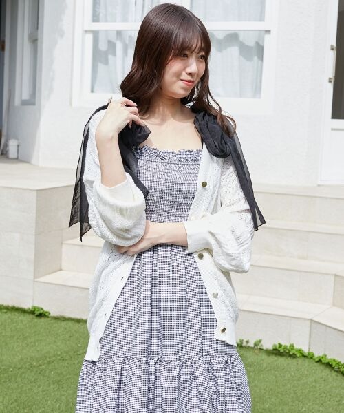 MAJESTIC LEGON / マジェスティックレゴン カーディガン・ボレロ | レースアップスカシ柄ミディカーデ | 詳細1