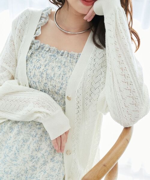 MAJESTIC LEGON / マジェスティックレゴン カーディガン・ボレロ | レースアップスカシ柄ミディカーデ | 詳細11