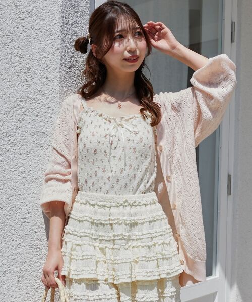 MAJESTIC LEGON / マジェスティックレゴン カーディガン・ボレロ | レースアップスカシ柄ミディカーデ | 詳細13