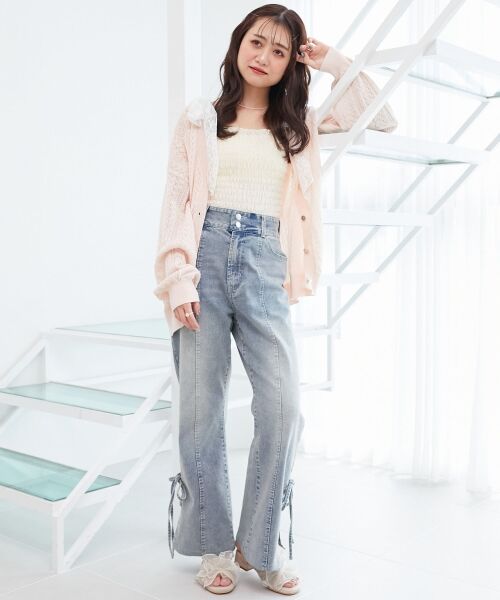 MAJESTIC LEGON / マジェスティックレゴン カーディガン・ボレロ | レースアップスカシ柄ミディカーデ | 詳細14