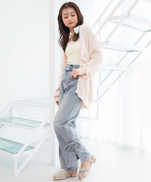 MAJESTIC LEGON / マジェスティックレゴン カーディガン・ボレロ | レースアップスカシ柄ミディカーデ | 詳細15