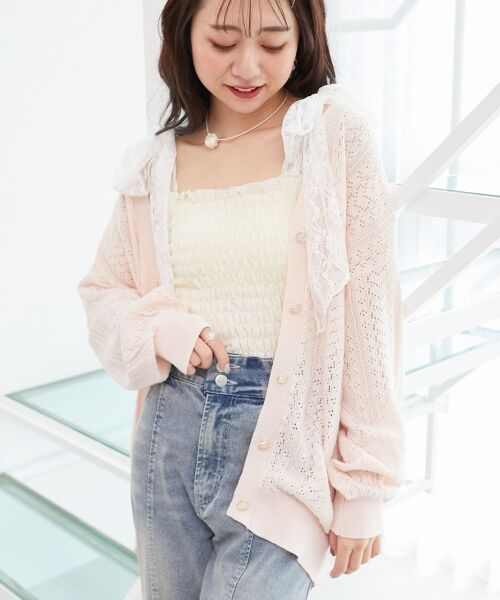 MAJESTIC LEGON / マジェスティックレゴン カーディガン・ボレロ | レースアップスカシ柄ミディカーデ | 詳細17