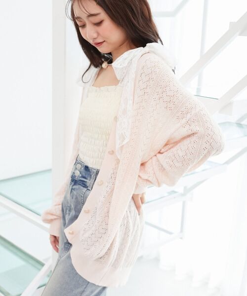 MAJESTIC LEGON / マジェスティックレゴン カーディガン・ボレロ | レースアップスカシ柄ミディカーデ | 詳細18