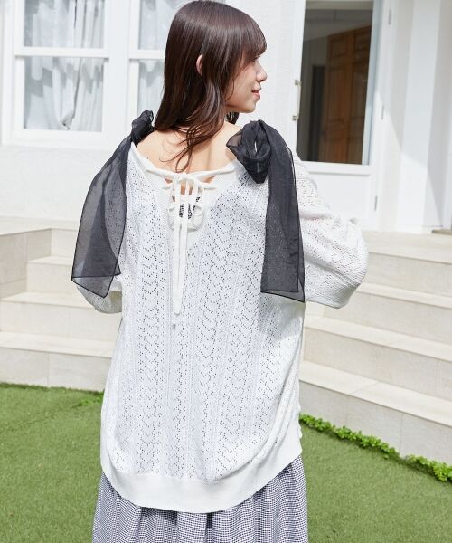 MAJESTIC LEGON / マジェスティックレゴン カーディガン・ボレロ | レースアップスカシ柄ミディカーデ | 詳細2