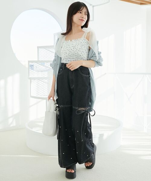 MAJESTIC LEGON / マジェスティックレゴン カーディガン・ボレロ | レースアップスカシ柄ミディカーデ | 詳細21