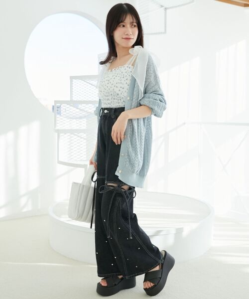 MAJESTIC LEGON / マジェスティックレゴン カーディガン・ボレロ | レースアップスカシ柄ミディカーデ | 詳細22