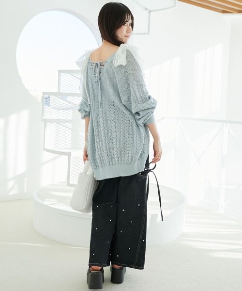 MAJESTIC LEGON / マジェスティックレゴン カーディガン・ボレロ | レースアップスカシ柄ミディカーデ | 詳細23