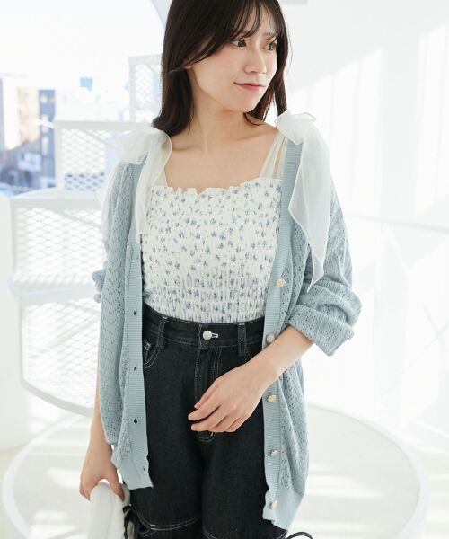 MAJESTIC LEGON / マジェスティックレゴン カーディガン・ボレロ | レースアップスカシ柄ミディカーデ | 詳細24