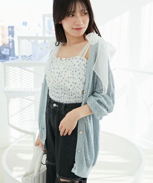 MAJESTIC LEGON / マジェスティックレゴン カーディガン・ボレロ | レースアップスカシ柄ミディカーデ | 詳細25