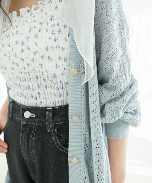 MAJESTIC LEGON / マジェスティックレゴン カーディガン・ボレロ | レースアップスカシ柄ミディカーデ | 詳細27