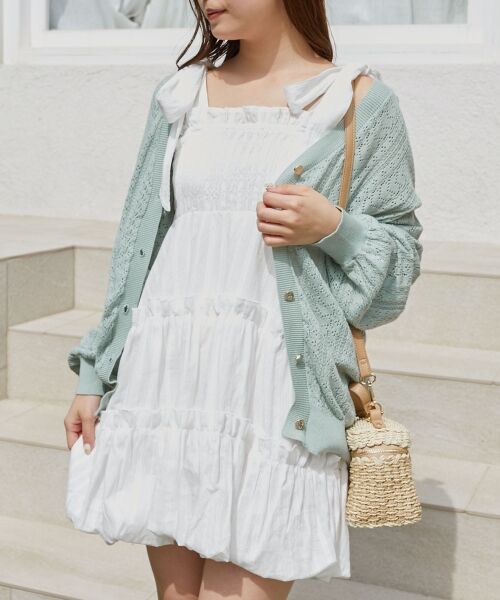 MAJESTIC LEGON / マジェスティックレゴン カーディガン・ボレロ | レースアップスカシ柄ミディカーデ | 詳細30