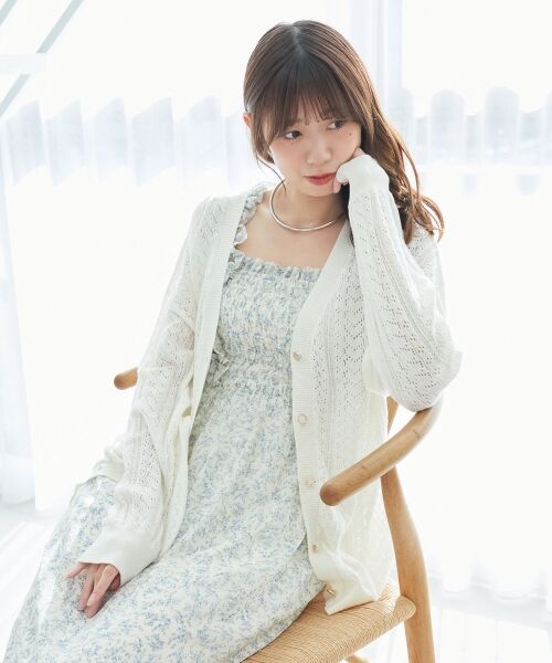 MAJESTIC LEGON / マジェスティックレゴン カーディガン・ボレロ | レースアップスカシ柄ミディカーデ | 詳細7