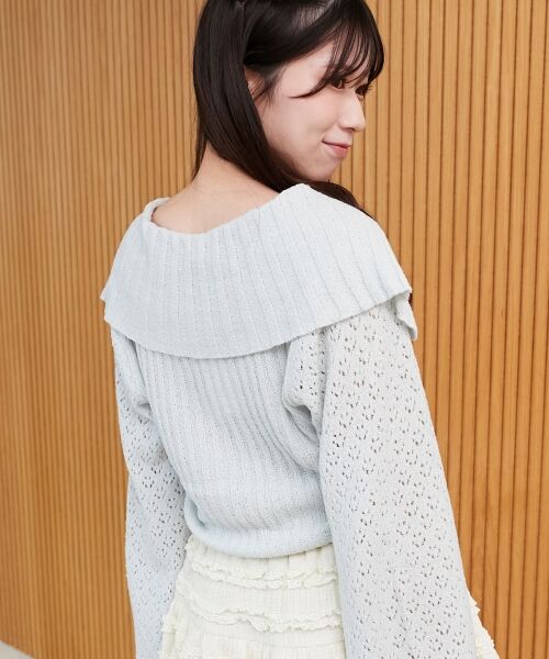 MAJESTIC LEGON / マジェスティックレゴン カーディガン・ボレロ | ビッグカラー透かしニットカーデ | 詳細12