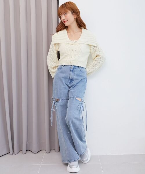 MAJESTIC LEGON / マジェスティックレゴン カーディガン・ボレロ | ビッグカラー透かしニットカーデ | 詳細22