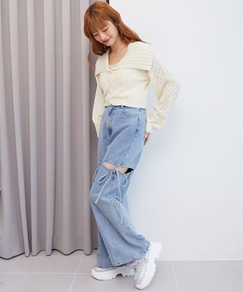 MAJESTIC LEGON / マジェスティックレゴン カーディガン・ボレロ | ビッグカラー透かしニットカーデ | 詳細23