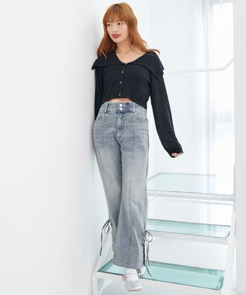 MAJESTIC LEGON / マジェスティックレゴン カーディガン・ボレロ | ビッグカラー透かしニットカーデ | 詳細30