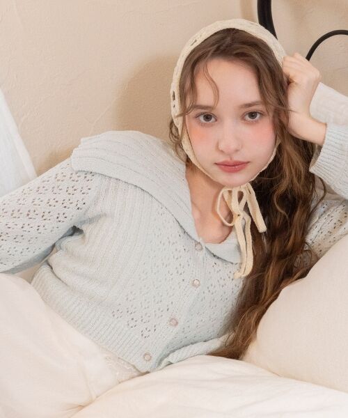 MAJESTIC LEGON / マジェスティックレゴン カーディガン・ボレロ | ビッグカラー透かしニットカーデ | 詳細4