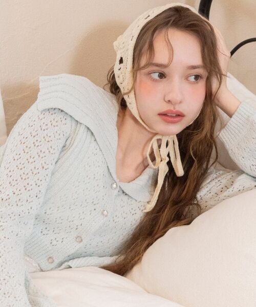 MAJESTIC LEGON / マジェスティックレゴン カーディガン・ボレロ | ビッグカラー透かしニットカーデ | 詳細5