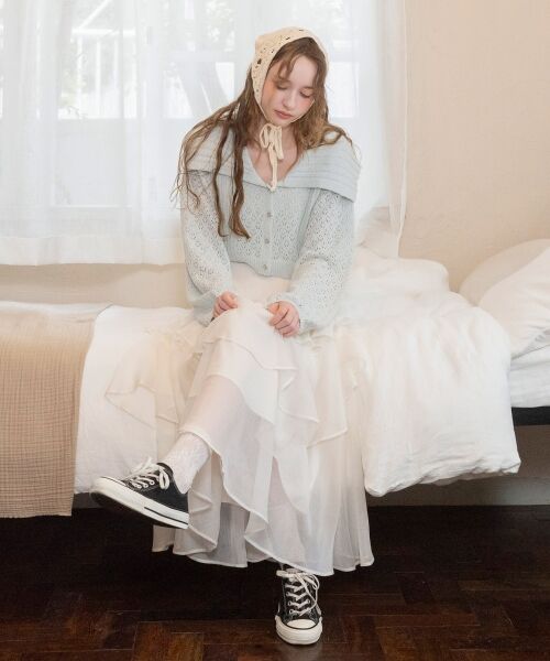 MAJESTIC LEGON / マジェスティックレゴン カーディガン・ボレロ | ビッグカラー透かしニットカーデ | 詳細6