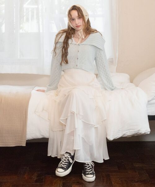 MAJESTIC LEGON / マジェスティックレゴン カーディガン・ボレロ | ビッグカラー透かしニットカーデ | 詳細7