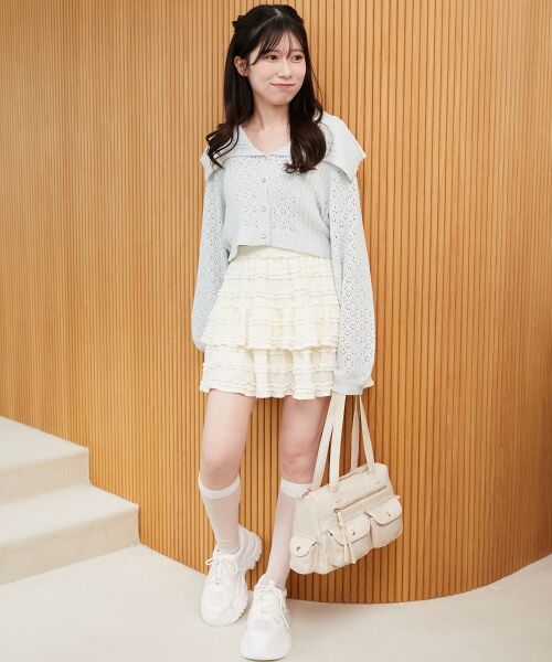 MAJESTIC LEGON / マジェスティックレゴン カーディガン・ボレロ | ビッグカラー透かしニットカーデ | 詳細8