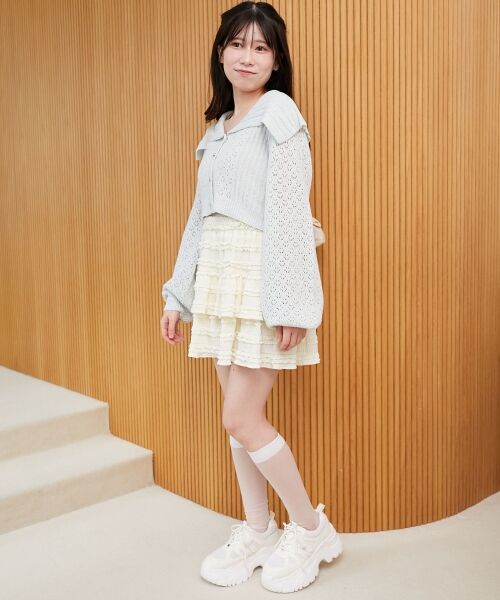 MAJESTIC LEGON / マジェスティックレゴン カーディガン・ボレロ | ビッグカラー透かしニットカーデ | 詳細9