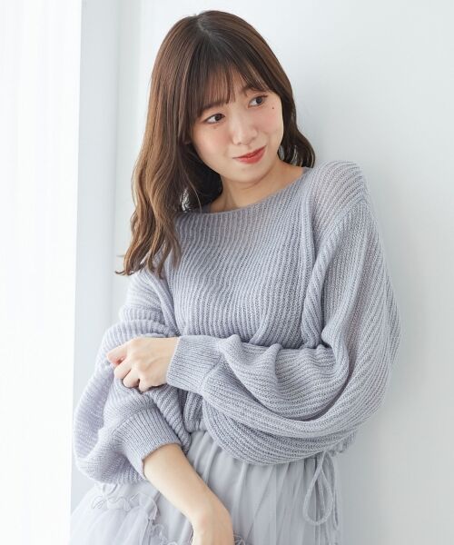 MAJESTIC LEGON/マジェスティックレゴン キラキラドロストメッシュニット ブルー M MAJESTIC LEGON/マジェスティックレゴン キラキラドロストメッシュニット ブルー M