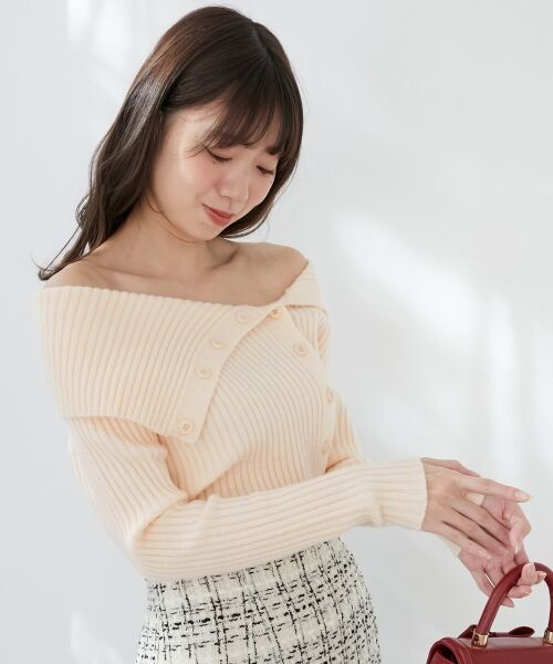 MAJESTIC LEGON / マジェスティックレゴン ニット・セーター | ビッグカラーボタンオフショルニット | 詳細14