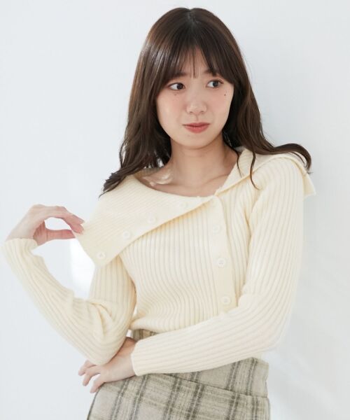 MAJESTIC LEGON / マジェスティックレゴン ニット・セーター | ビッグカラーボタンオフショルニット | 詳細6