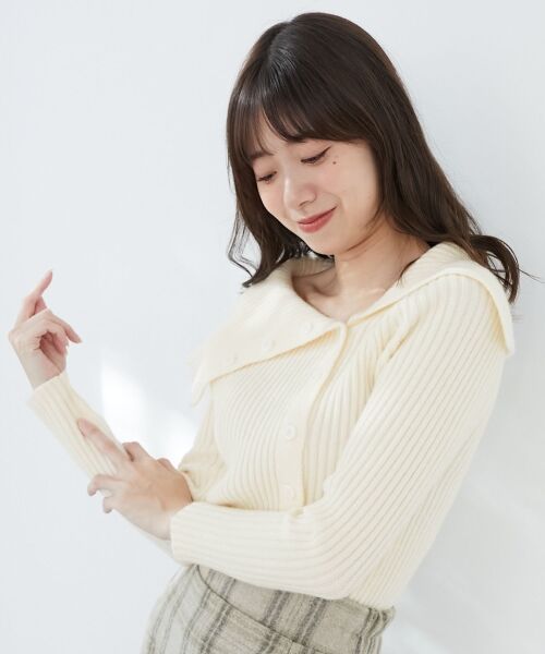 MAJESTIC LEGON / マジェスティックレゴン ニット・セーター | ビッグカラーボタンオフショルニット | 詳細7