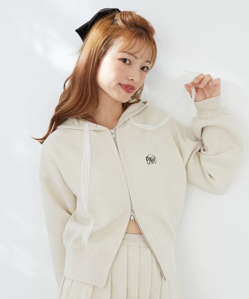 MAJESTIC LEGON / マジェスティックレゴン ニット・セーター | レースリボンWジップニットパーカー（アイボリー）