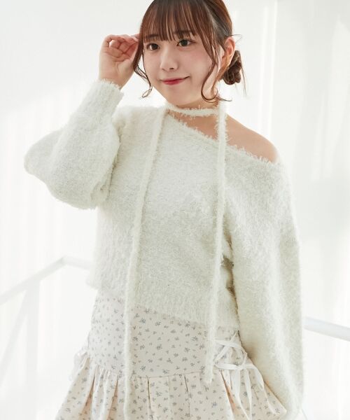 MAJESTIC LEGON/マジェスティックレゴン チョーカー付きプードルニット アイボリー M MAJESTIC LEGON/マジェスティックレゴン チョーカー付きプードルニット アイボリー M