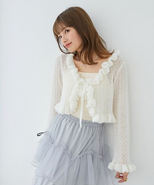 MAJESTIC LEGON/マジェスティックレゴン フリルカーデ×リボンインナーセット アイボリー M MAJESTIC LEGON/マジェスティックレゴン フリルカーデ×リボンインナーセット アイボリー M