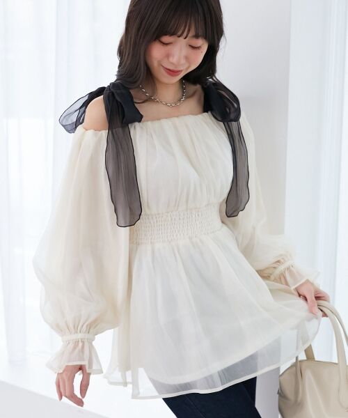 MAJESTIC LEGON / マジェスティックレゴン シャツ・ブラウス | ショルダーリボンオフショルチュニック | 詳細15