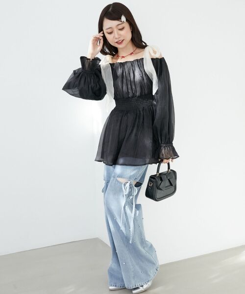 MAJESTIC LEGON / マジェスティックレゴン シャツ・ブラウス | ショルダーリボンオフショルチュニック | 詳細28