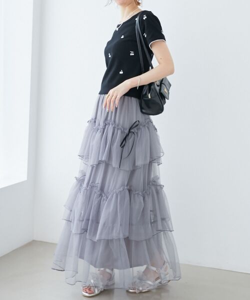 MAJESTIC LEGON/マジェスティックレゴン チュールギャザーティアードスカート C/グレー M MAJESTIC LEGON/マジェスティックレゴン チュールギャザーティアードスカート C/グレー M