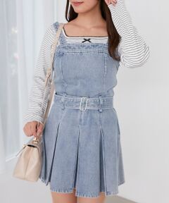 MAJESTIC LEGON / マジェスティックレゴン ミニ丈・ひざ丈ワンピース | ベルト付きデニムミニワンピース